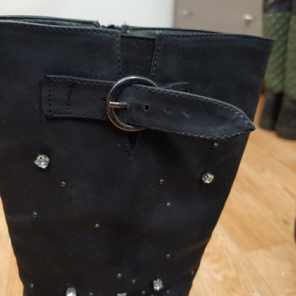 LE CHATEAU Black rhinestones studded moto biker boots - Picture 6 of 7
